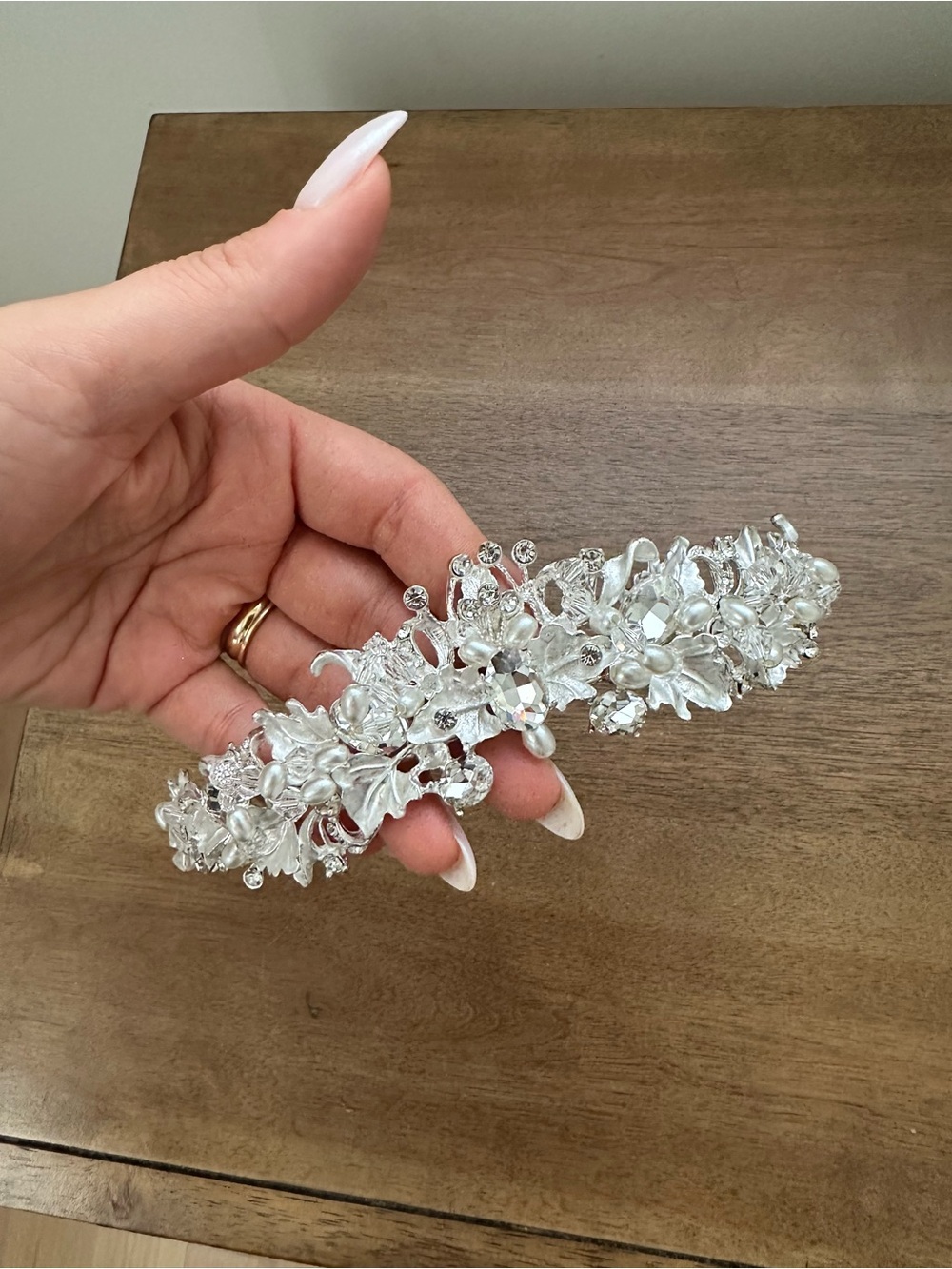 Elegant Silver Floral Crystal wedding headpiece